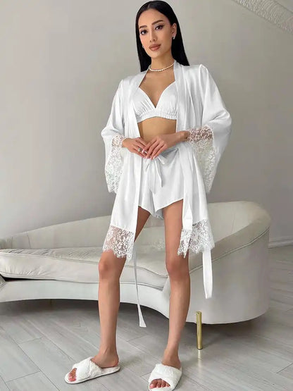 KSENIYA White SILK Robe With Pajamas Set