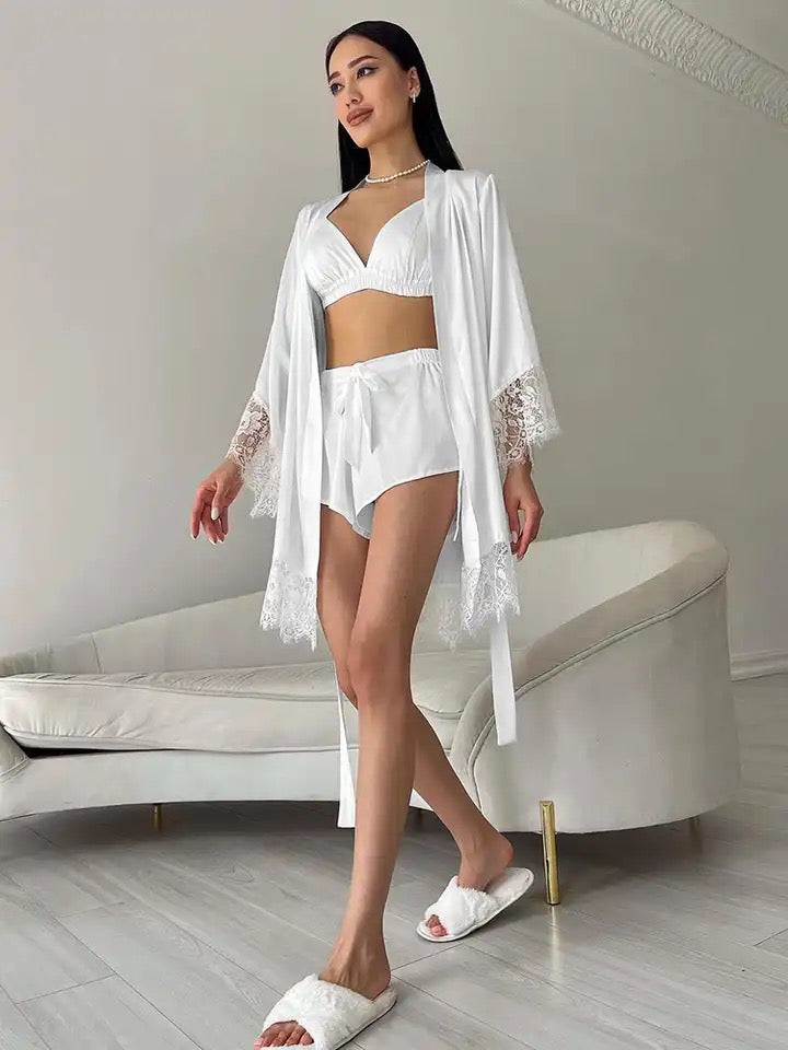 KSENIYA White SILK Robe With Pajamas Set