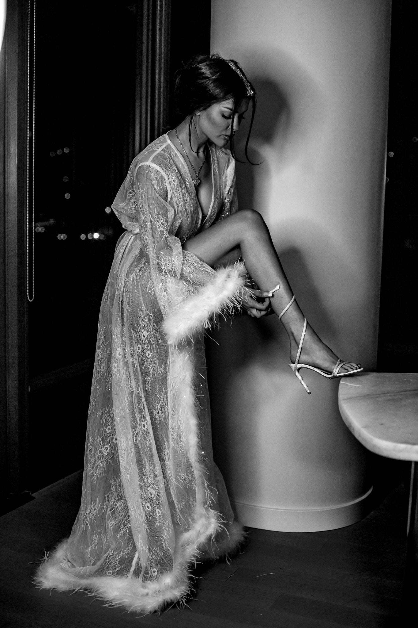 Elena Luxury Lace Bridal Robe