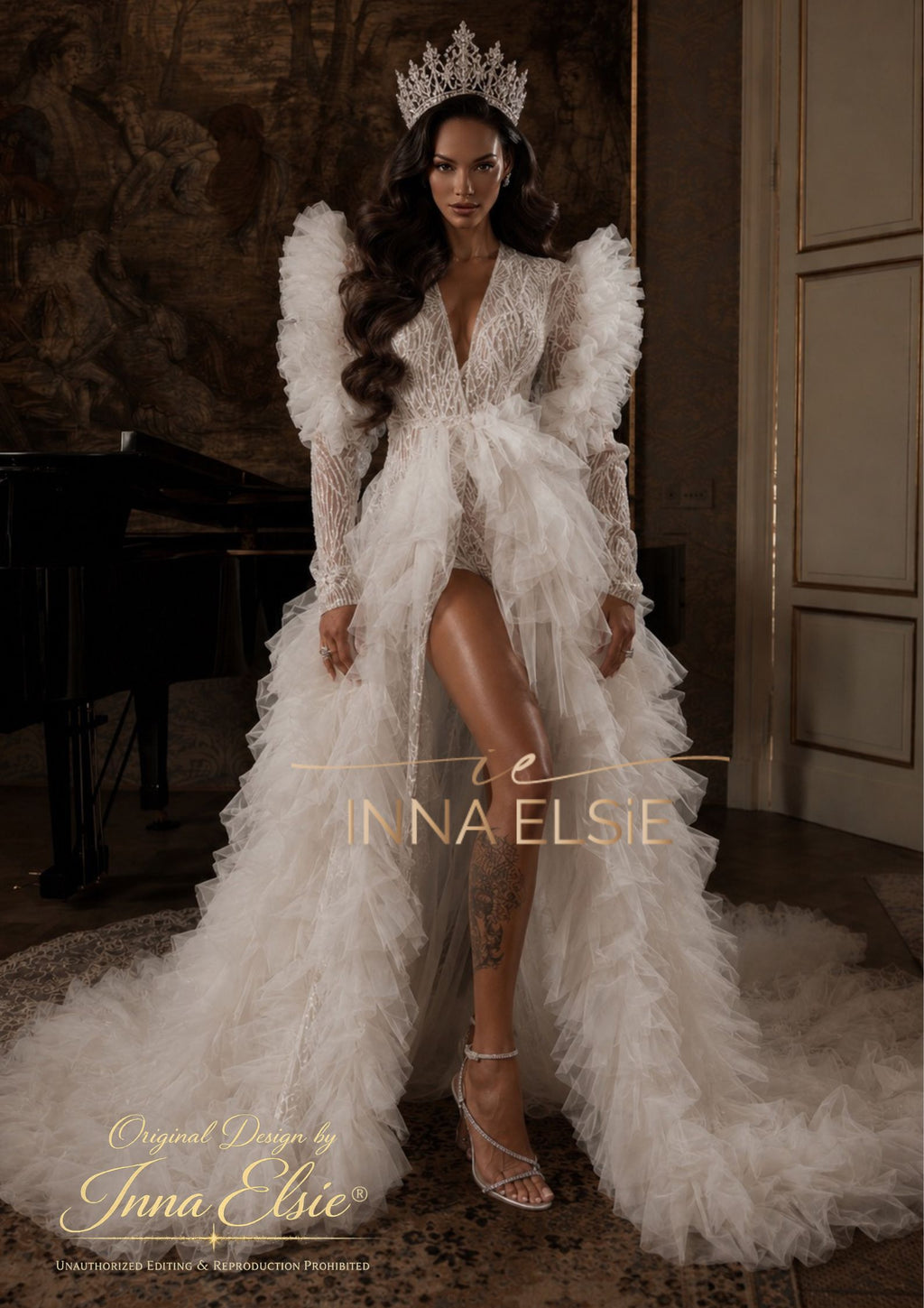 VIVIANA Luxury Bridal Robe with Puffy Sleeves