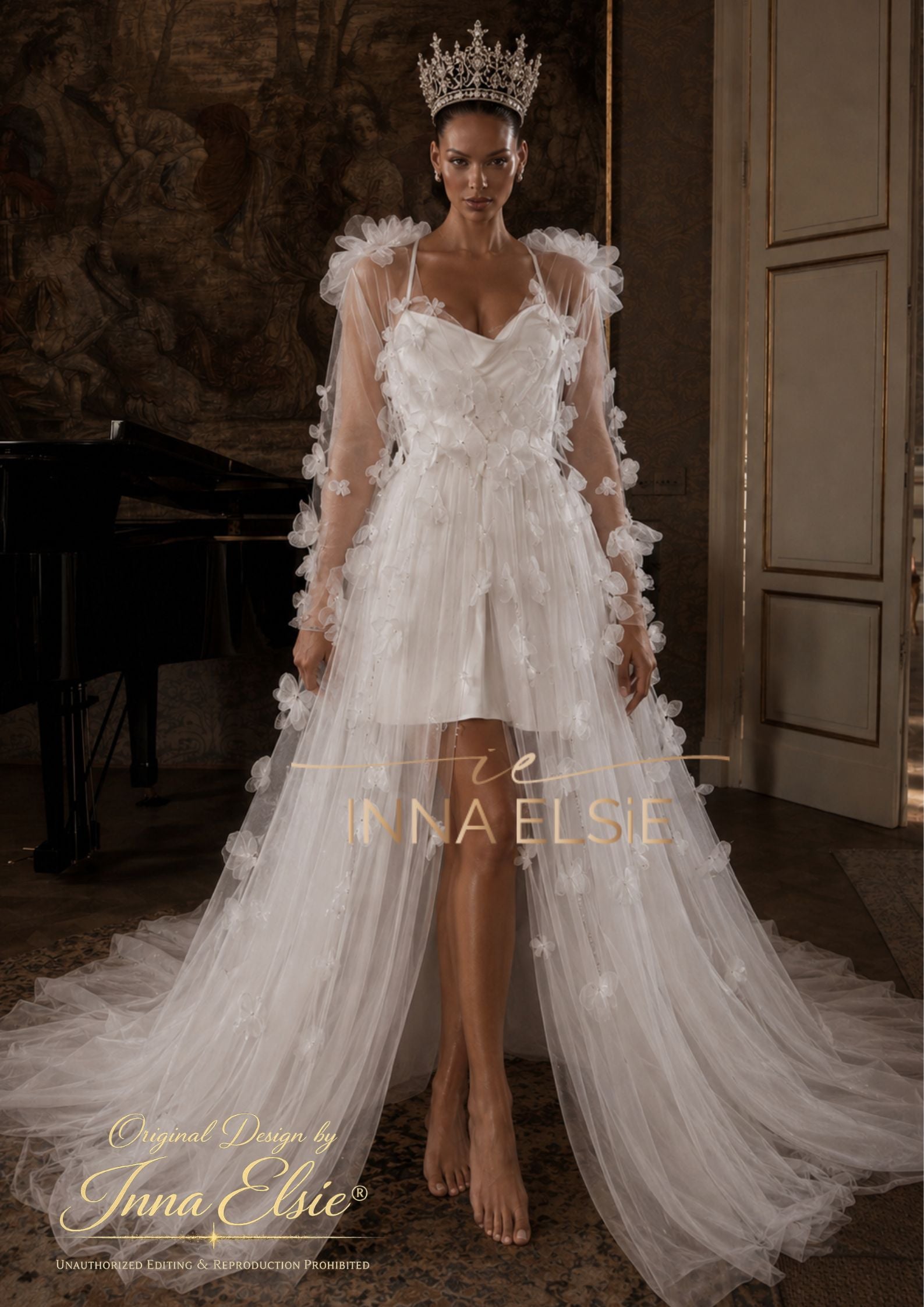 Sabrina Lace Bridal Robe With 3D Flowers