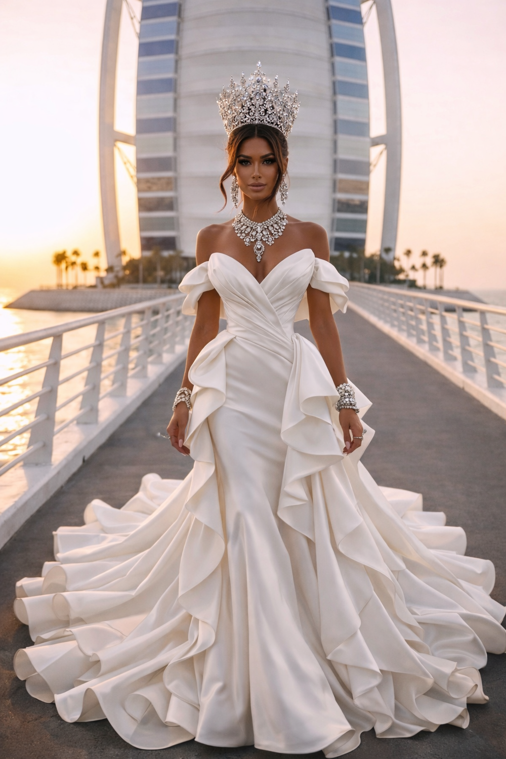 SABA Off-Shoulder Corset Gown With Sculptural Ruffle Cascade