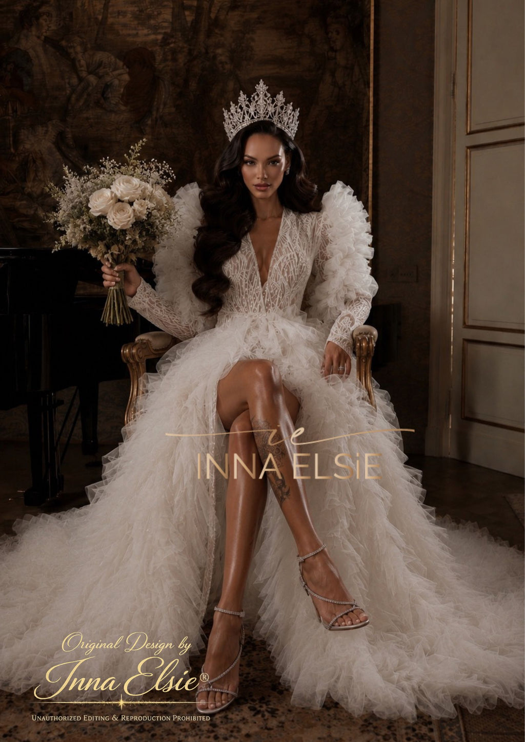 VIVIANA Luxury Bridal Robe with Puffy Sleeves