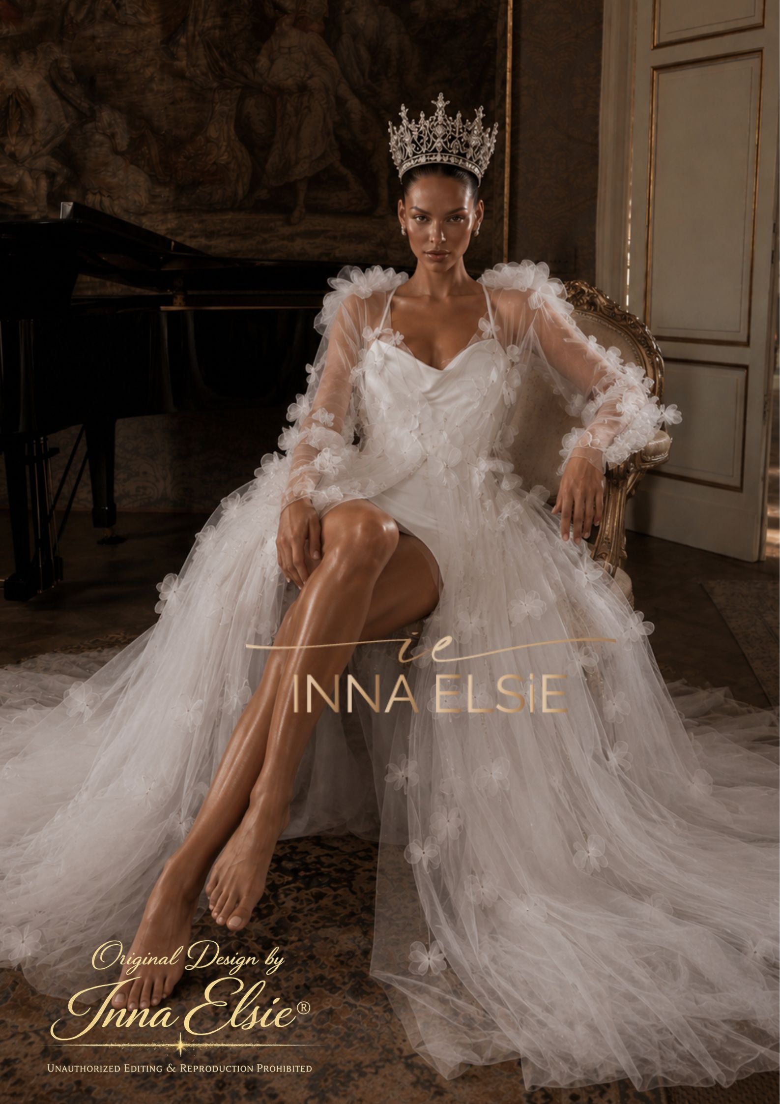 Sabrina Lace Bridal Robe With 3D Flowers
