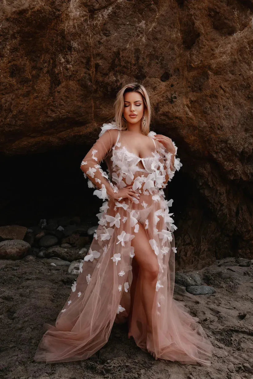 Sabrina Lace Bridal Robe With 3D Flowers