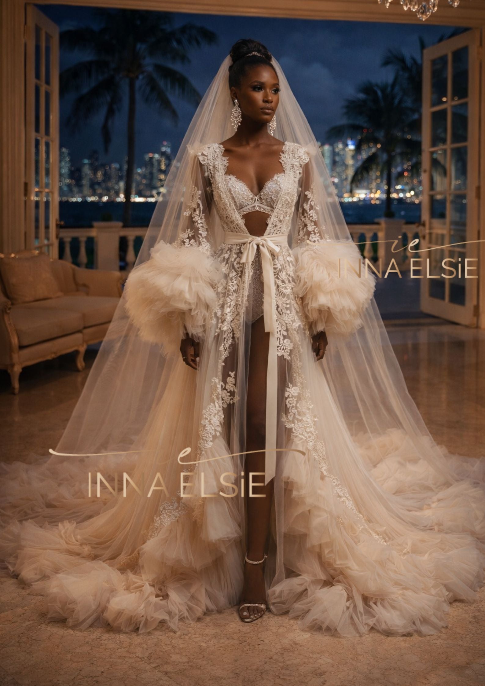 GABELINA Luxury Lace Tulle Bridal Robe