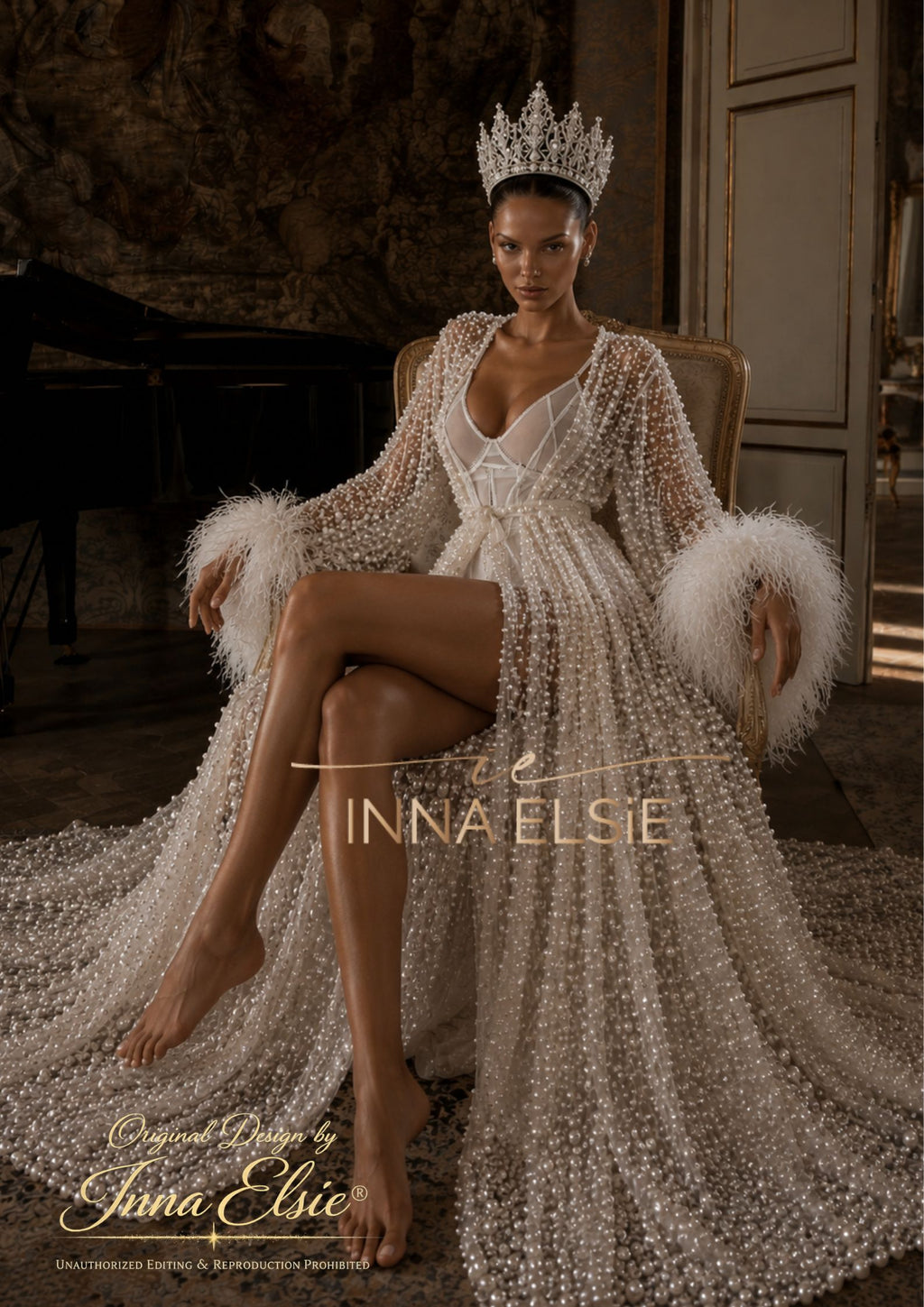 BOLIVIA Couture Bridal Robe with Pearls