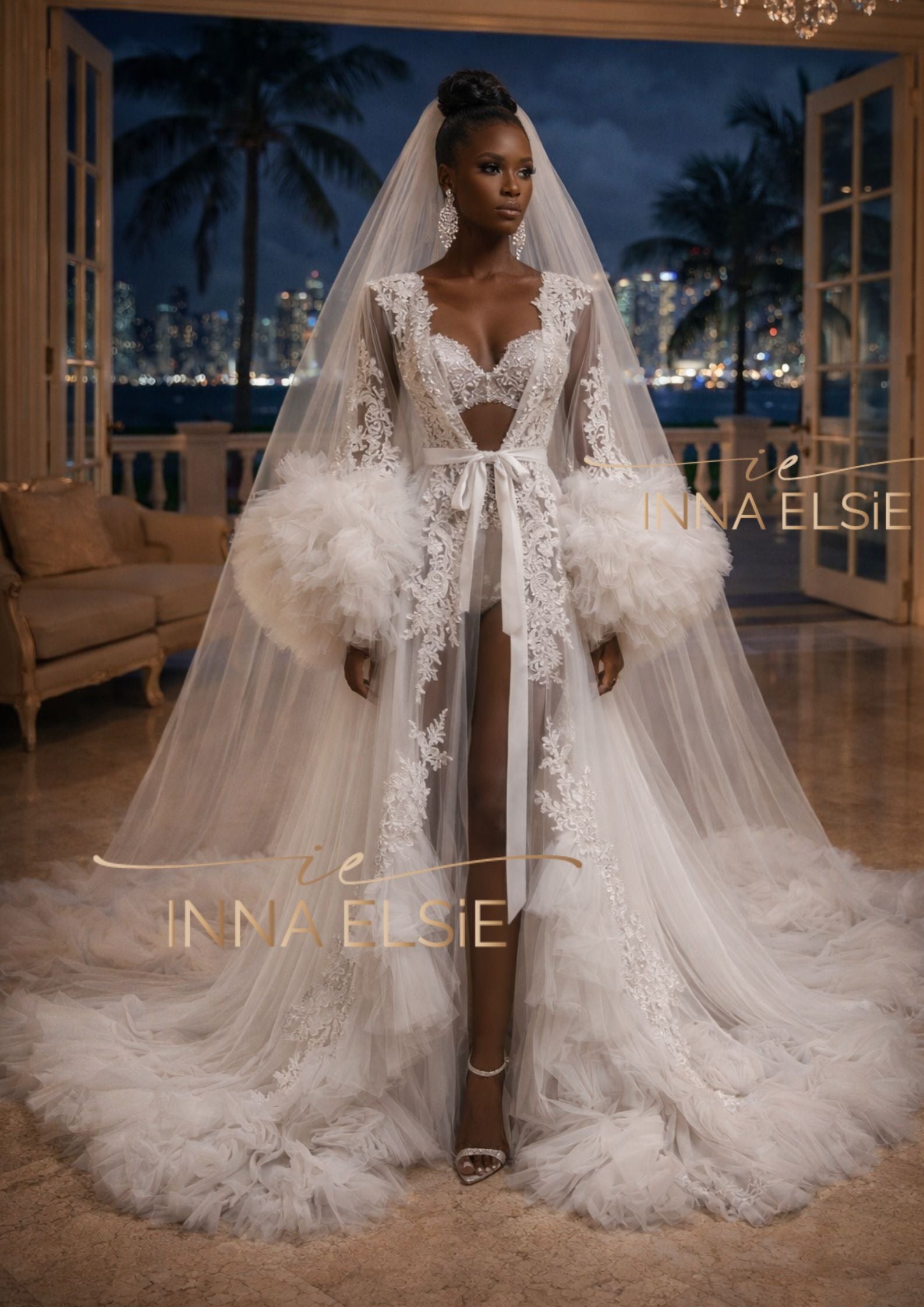 GABELINA Luxury Lace Tulle Bridal Robe