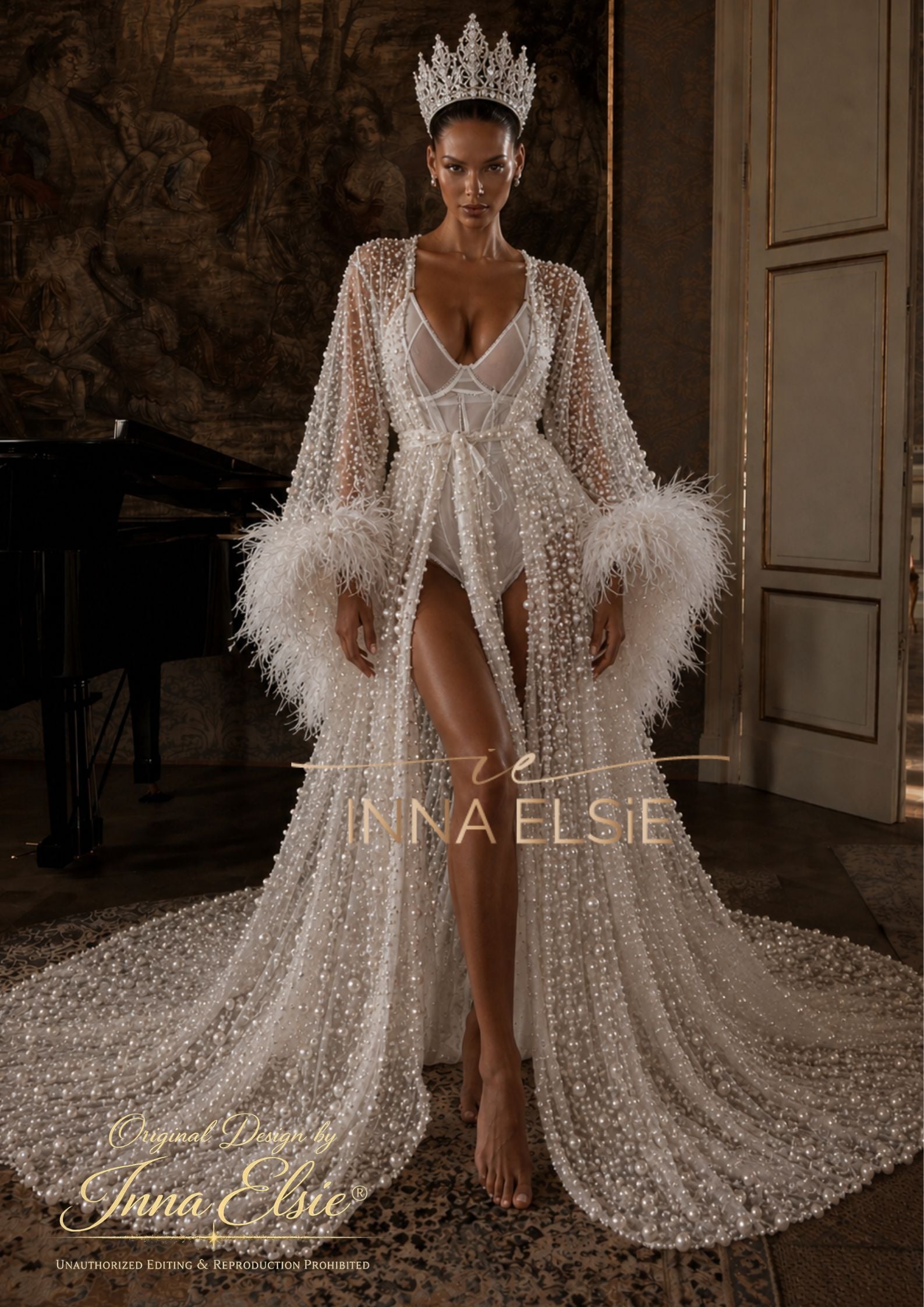 BOLIVIA Couture Bridal Robe with Pearls