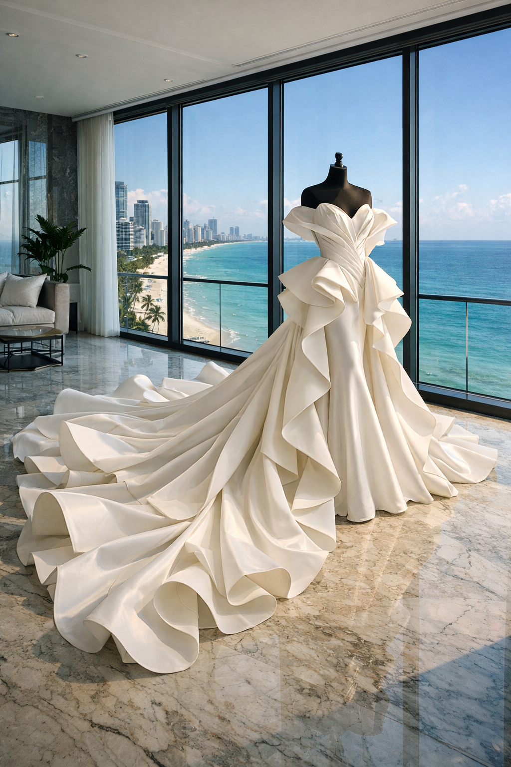 SABA Off-Shoulder Corset Gown With Sculptural Ruffle Cascade