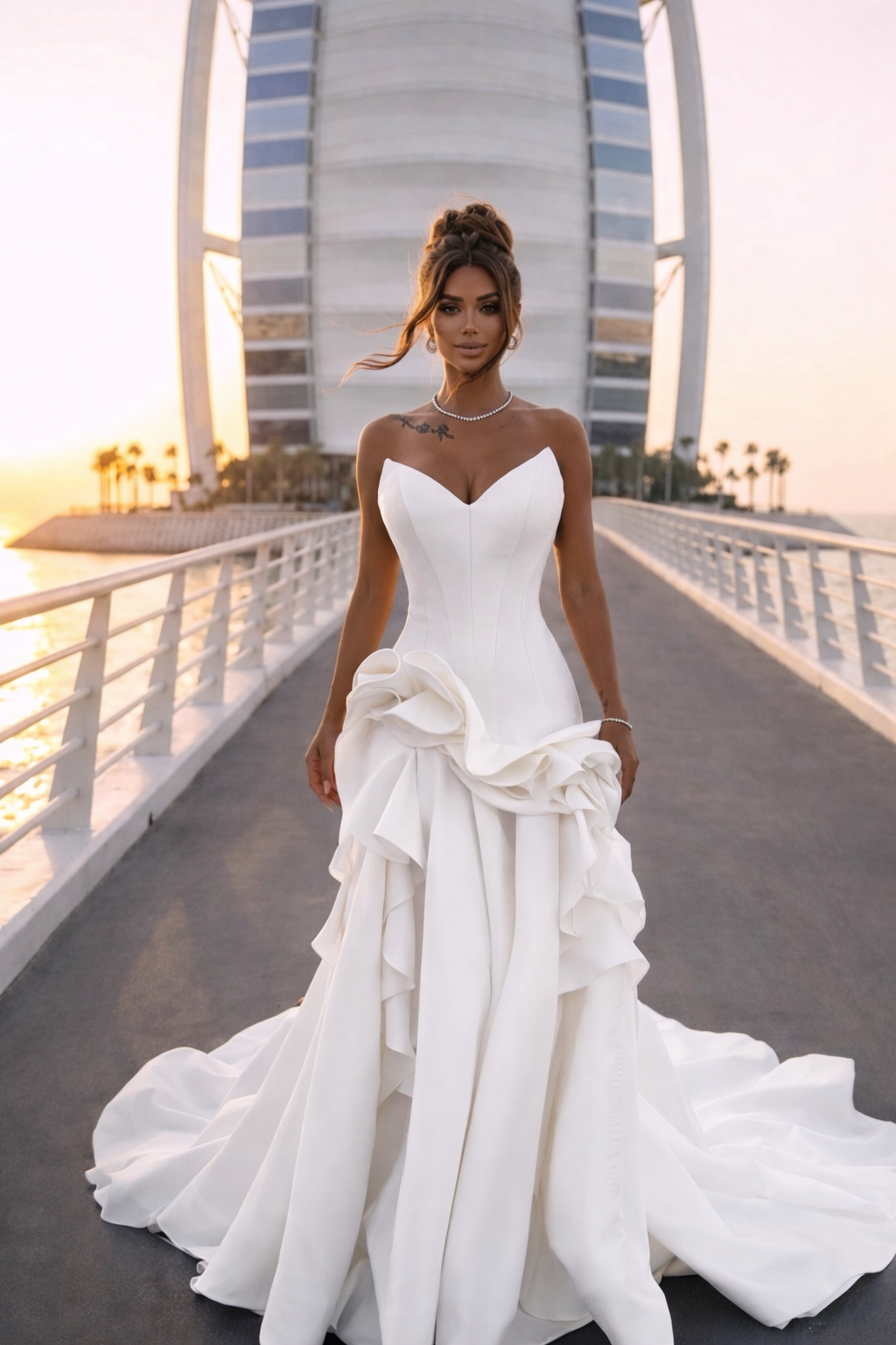 AZAZEL Strapless Corset Gown With Sculptural Draped Skirt
