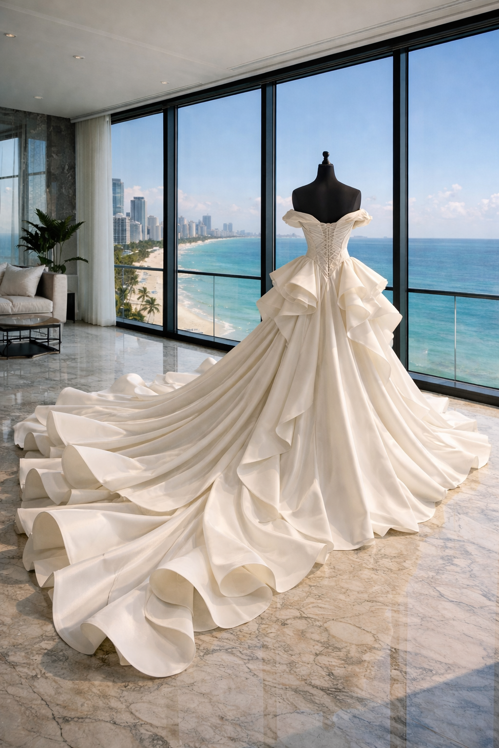 SABA Off-Shoulder Corset Gown With Sculptural Ruffle Cascade