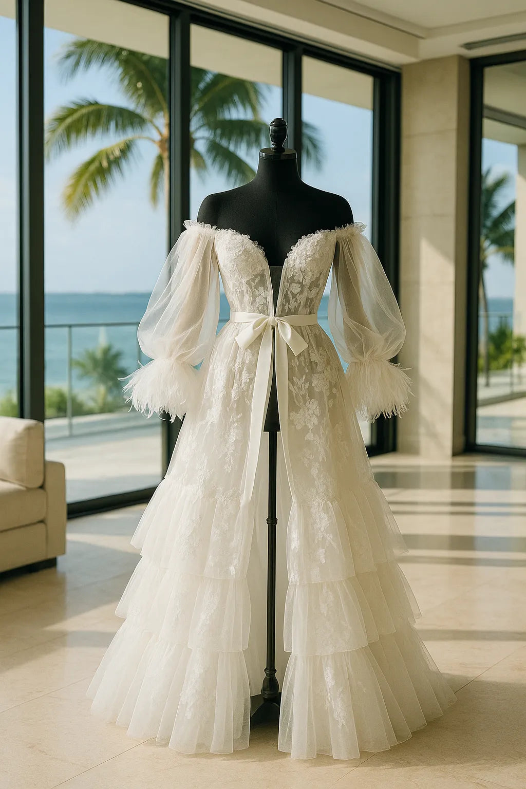 MELANIA Luxury Off Shoulder Bridal Robe