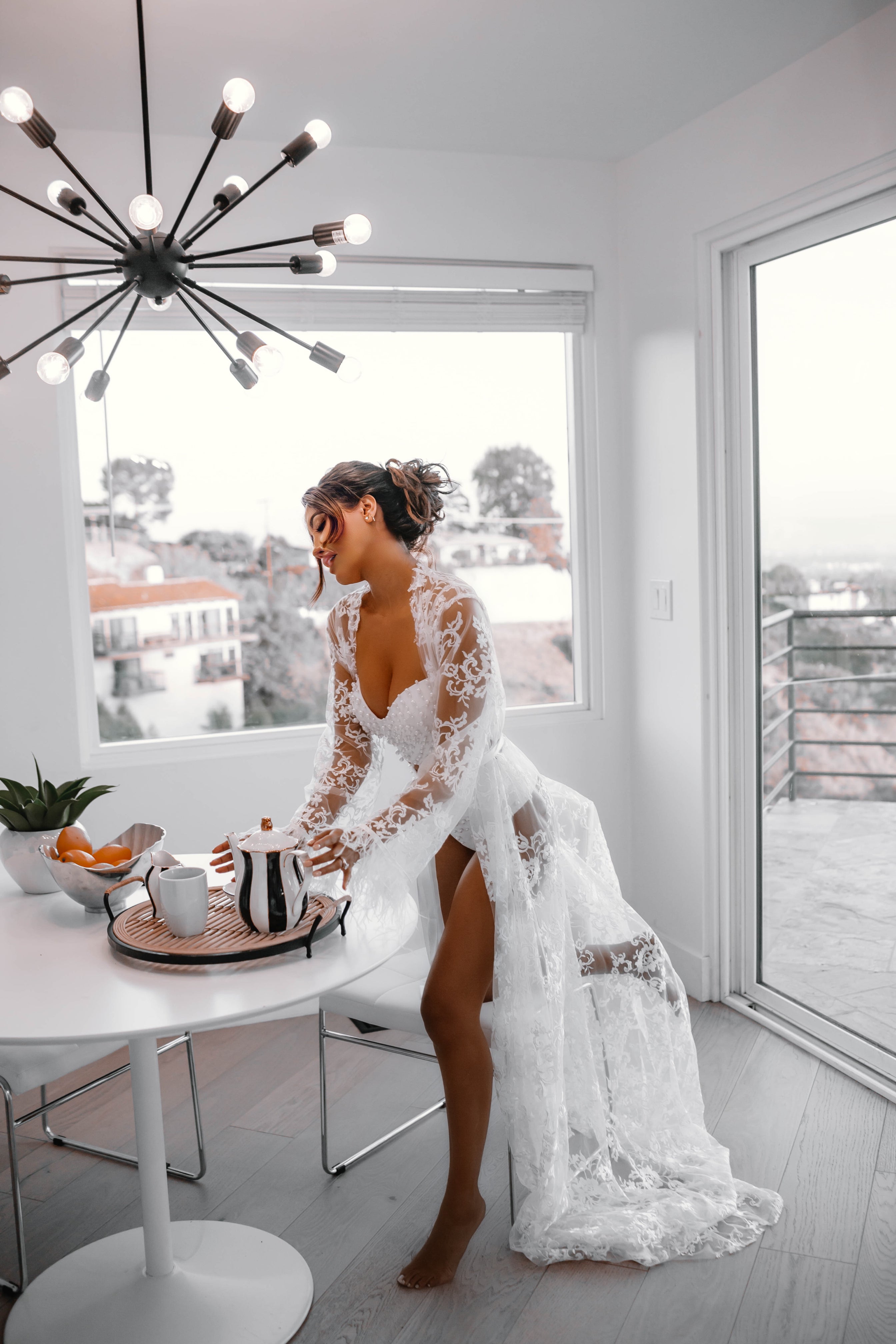 ILONA Lace Robe With Feathers