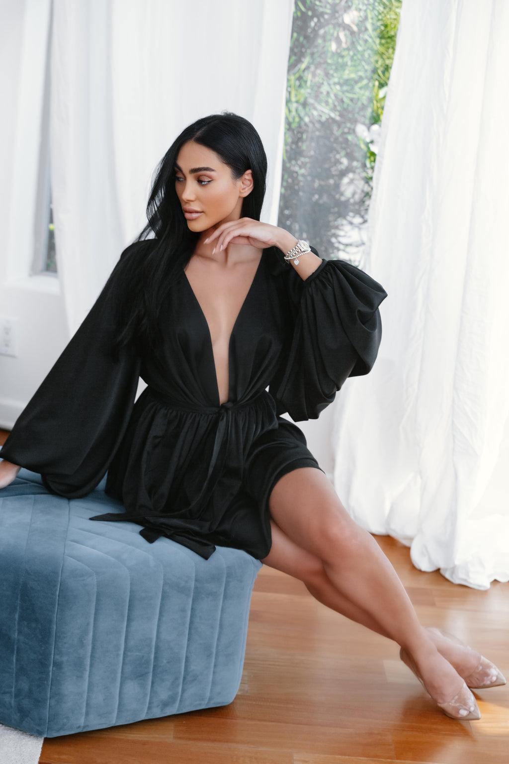 Kaira White Silk Robe with Open Back