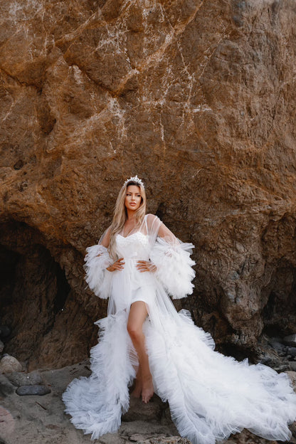 KELSEY bridal lace robe with train
