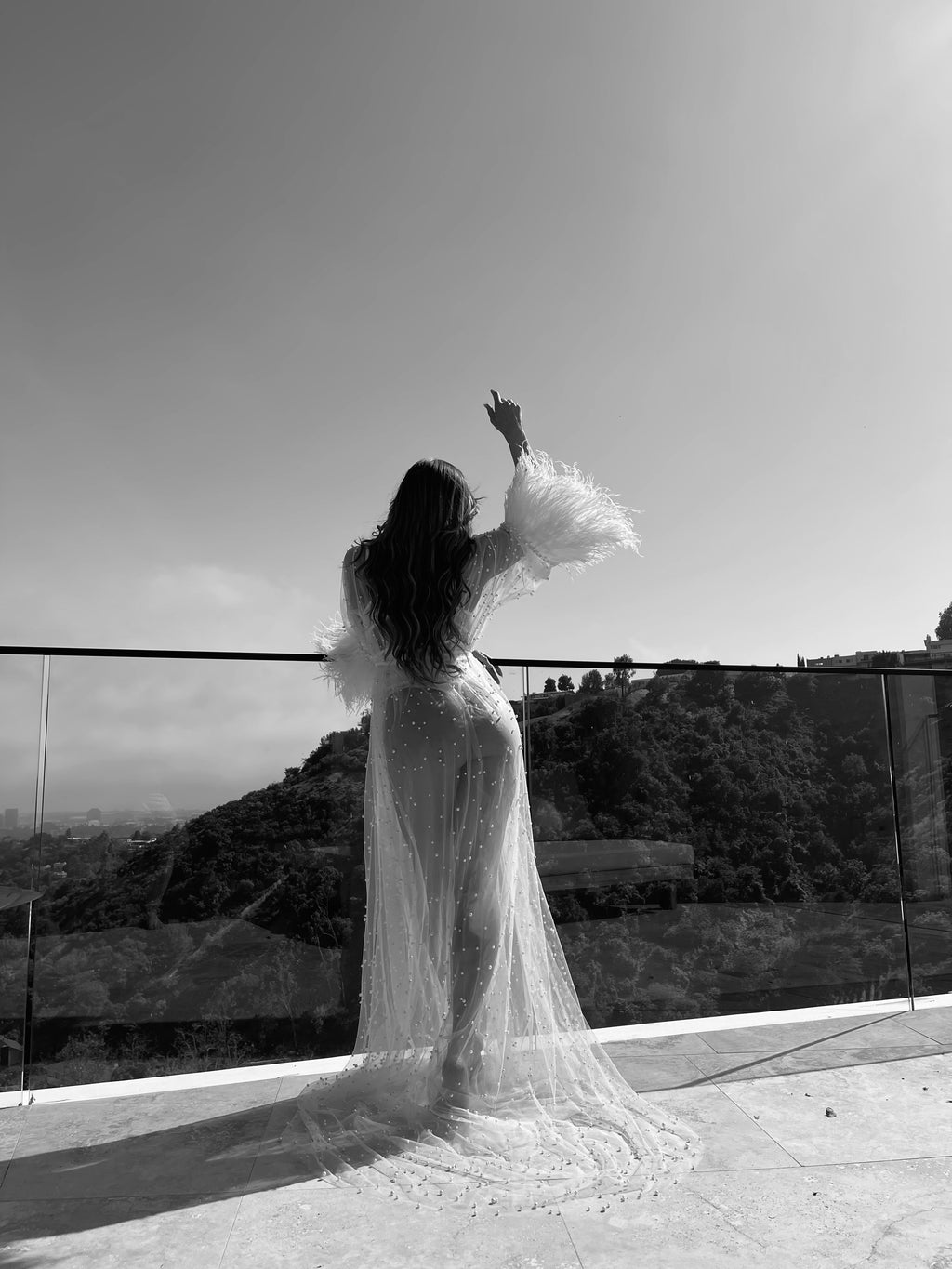 Savannah Bridal Lace Robe with Feathers