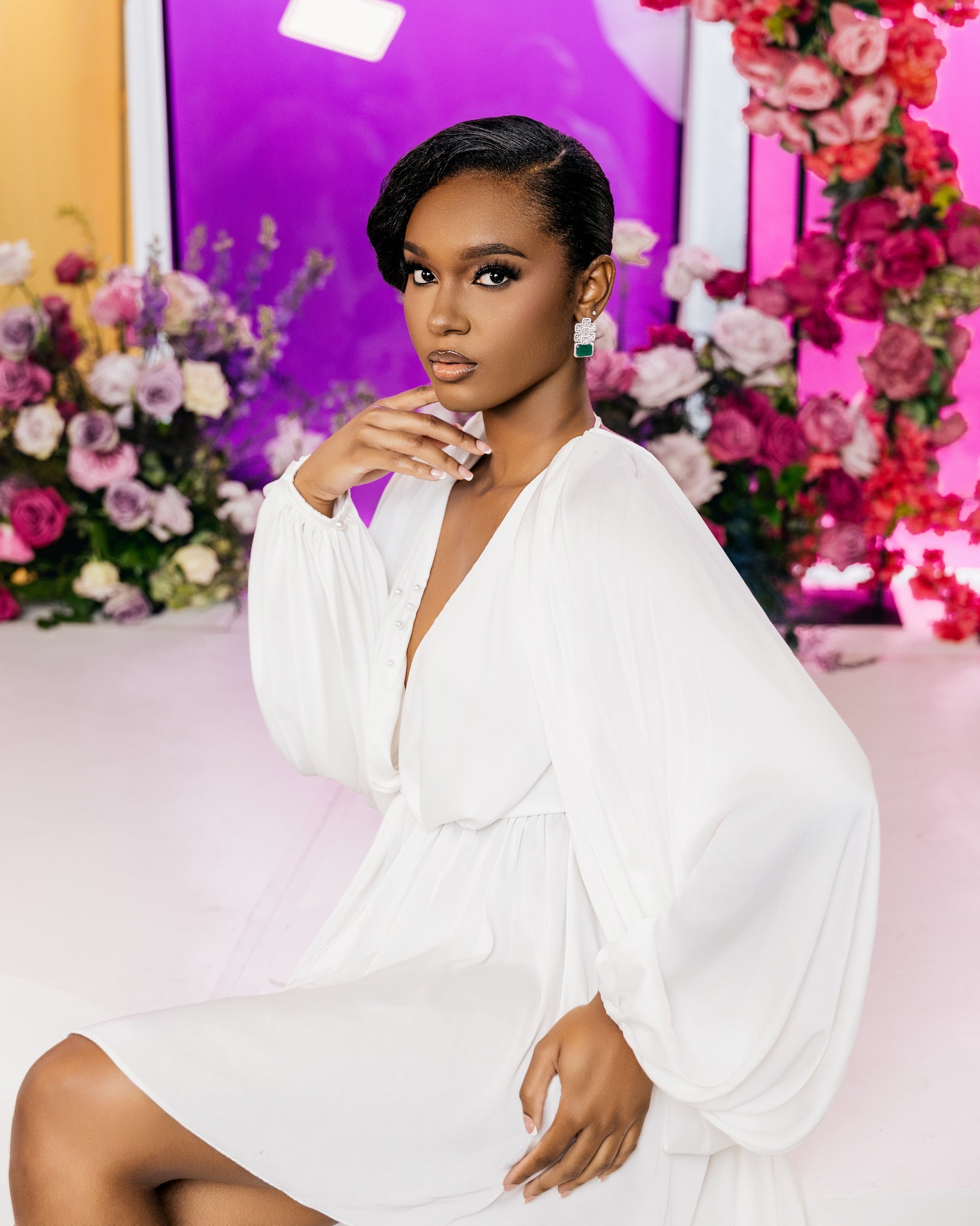 Kaira White Silk Robe with Open Back