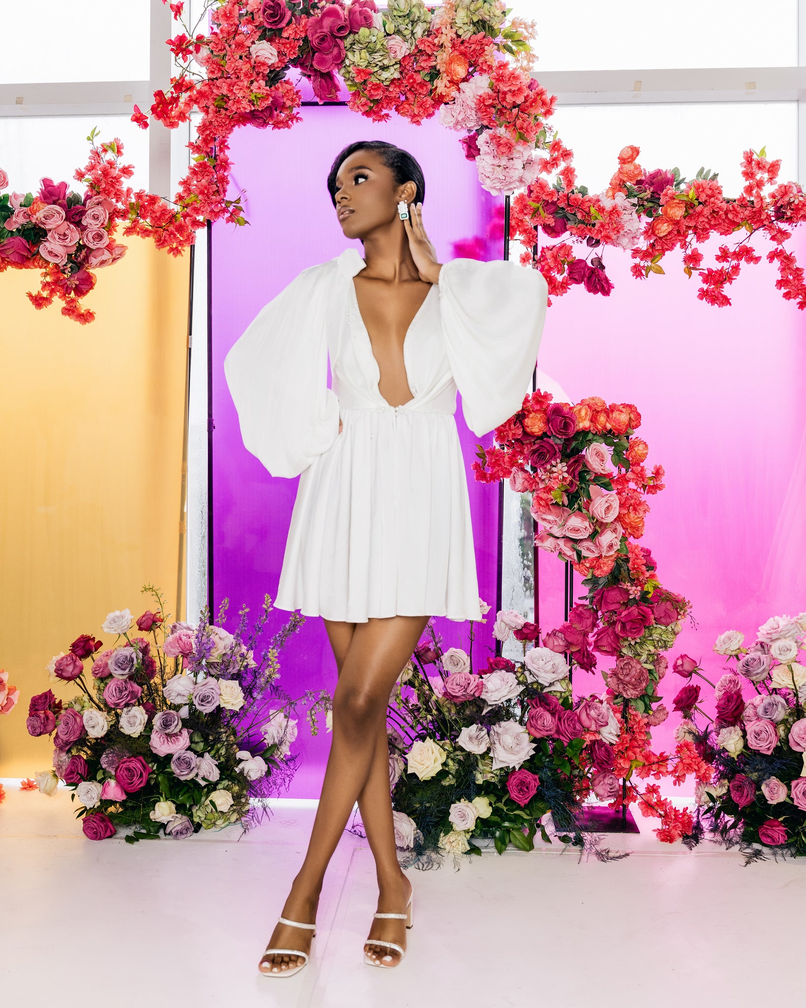 Kaira White Silk Robe with Open Back