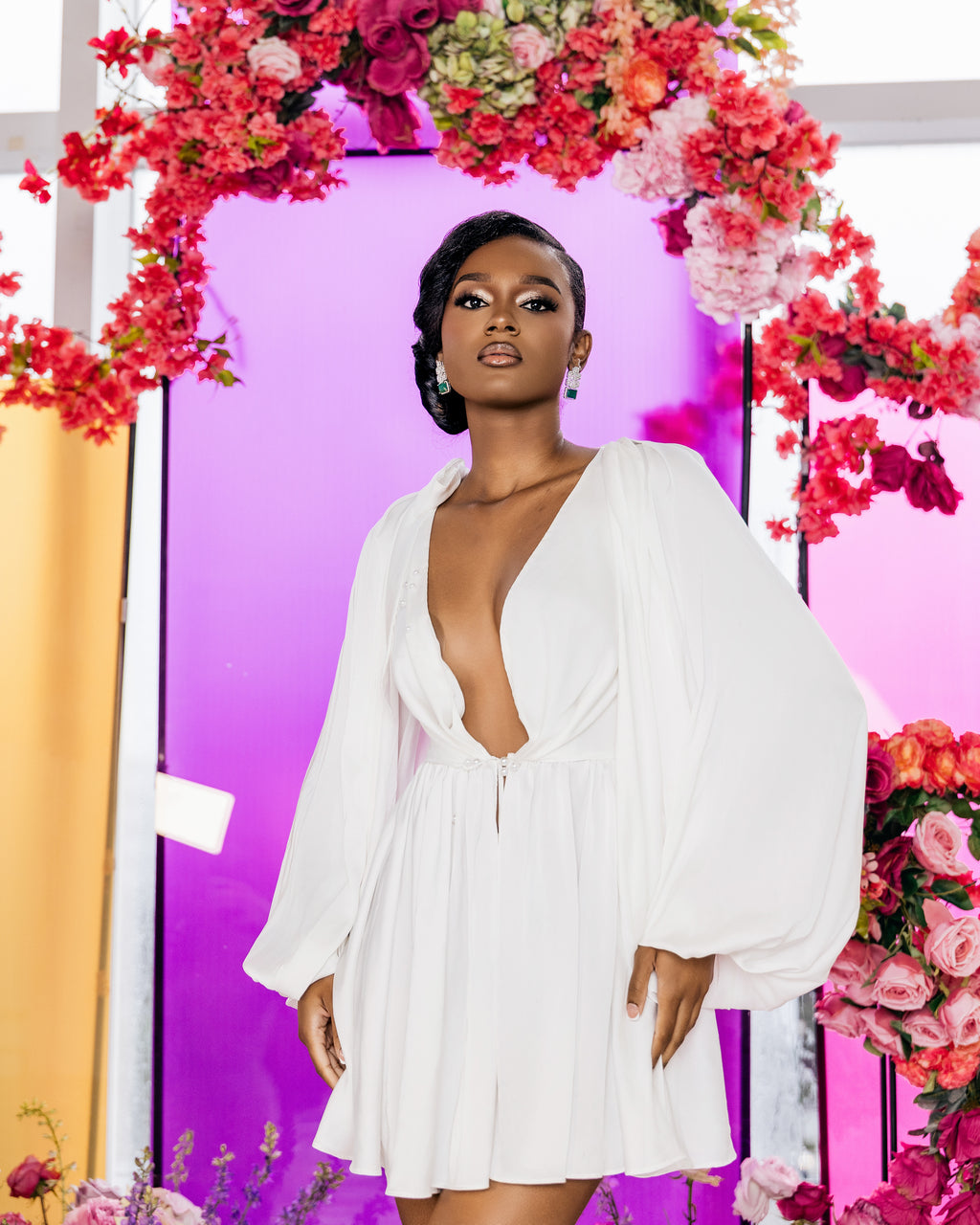 Kaira White Silk Robe with Open Back