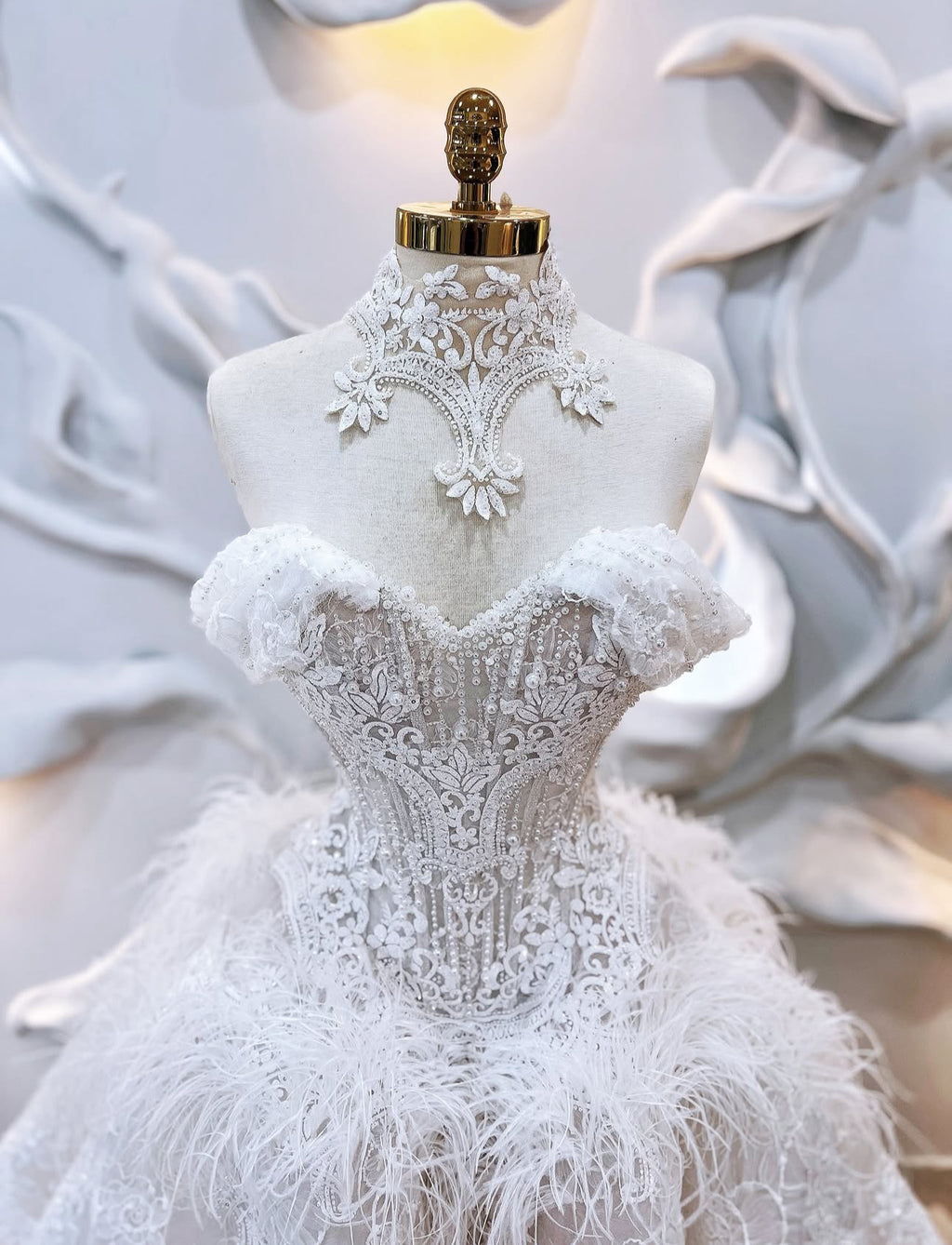 DANIA Feathered Lace Royal Ball Gown