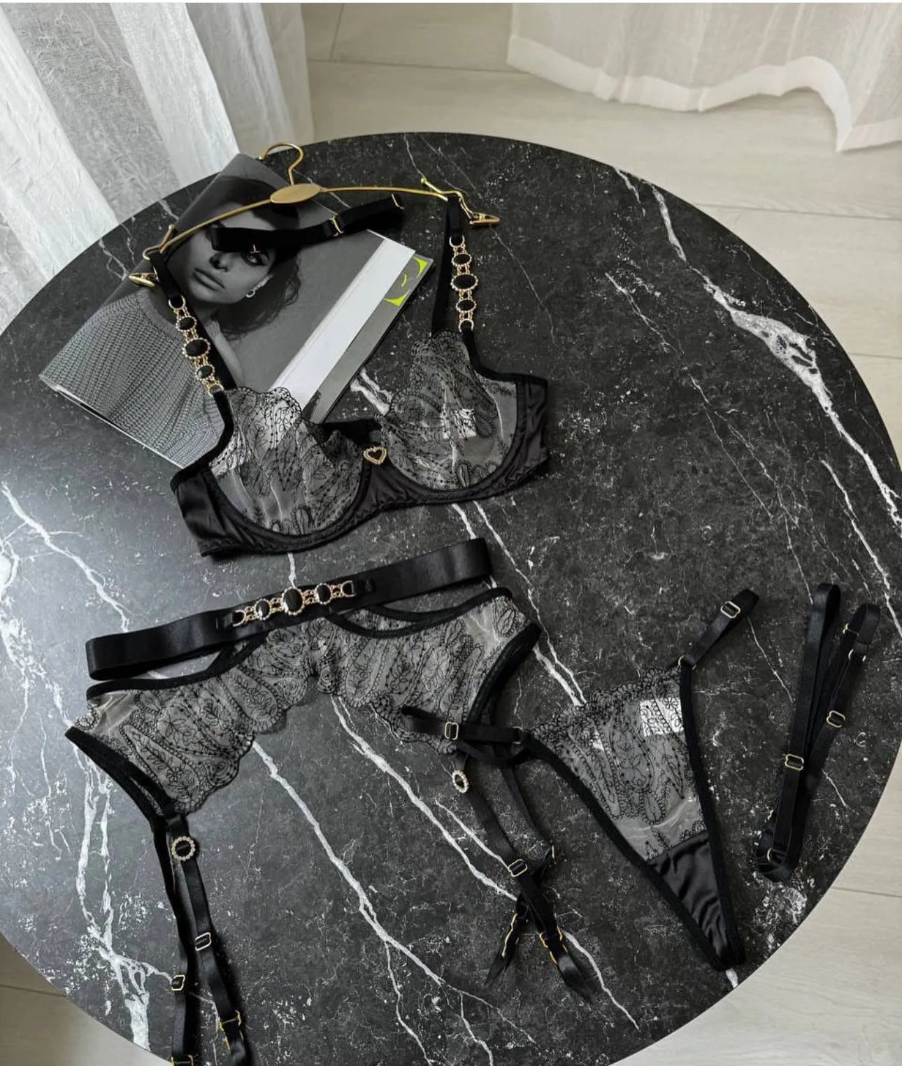 PEONA Metal Chain Erotic Set Sexy See-Through Lingerie