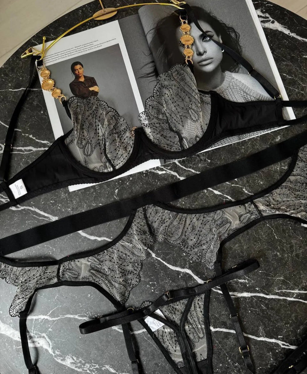 PEONA Metal Chain Erotic Set Sexy See-Through Lingerie