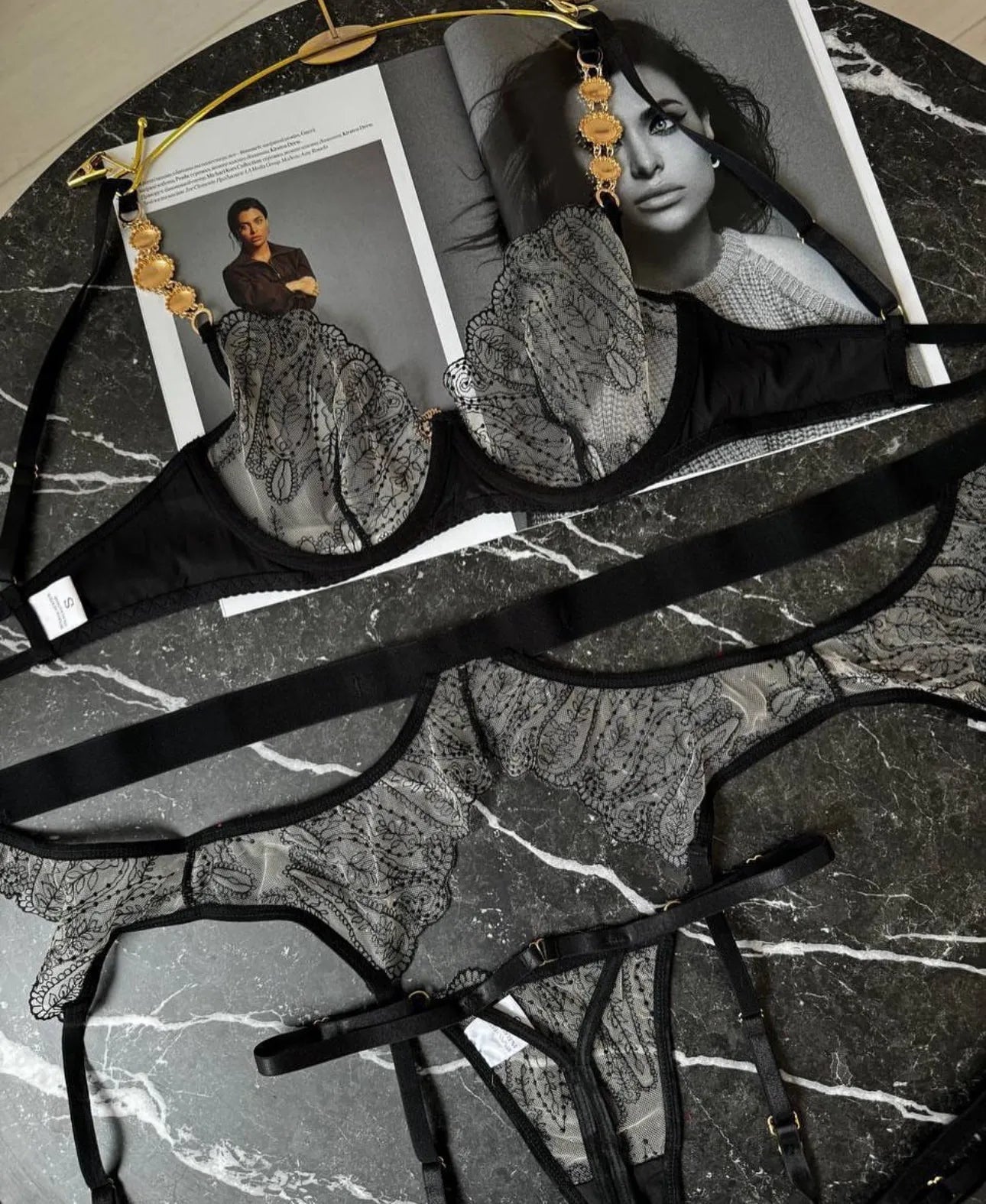 PEONA Metal Chain Erotic Set Sexy See-Through Lingerie