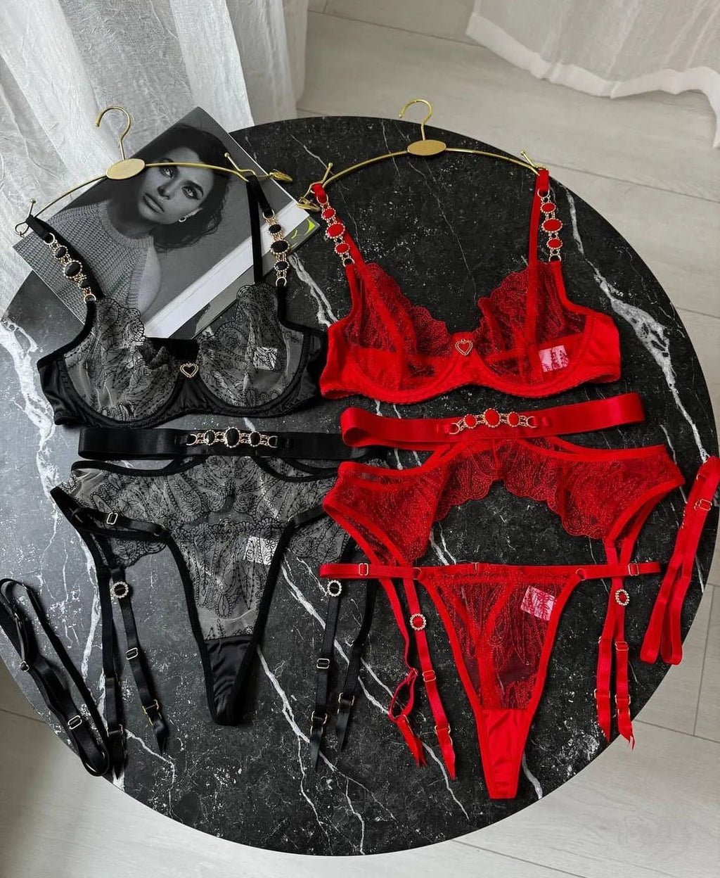 PEONA Metal Chain Erotic Set Sexy See-Through Lingerie