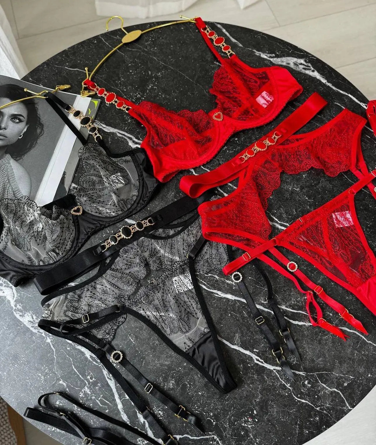 PEONA Metal Chain Erotic Set Sexy See-Through Lingerie