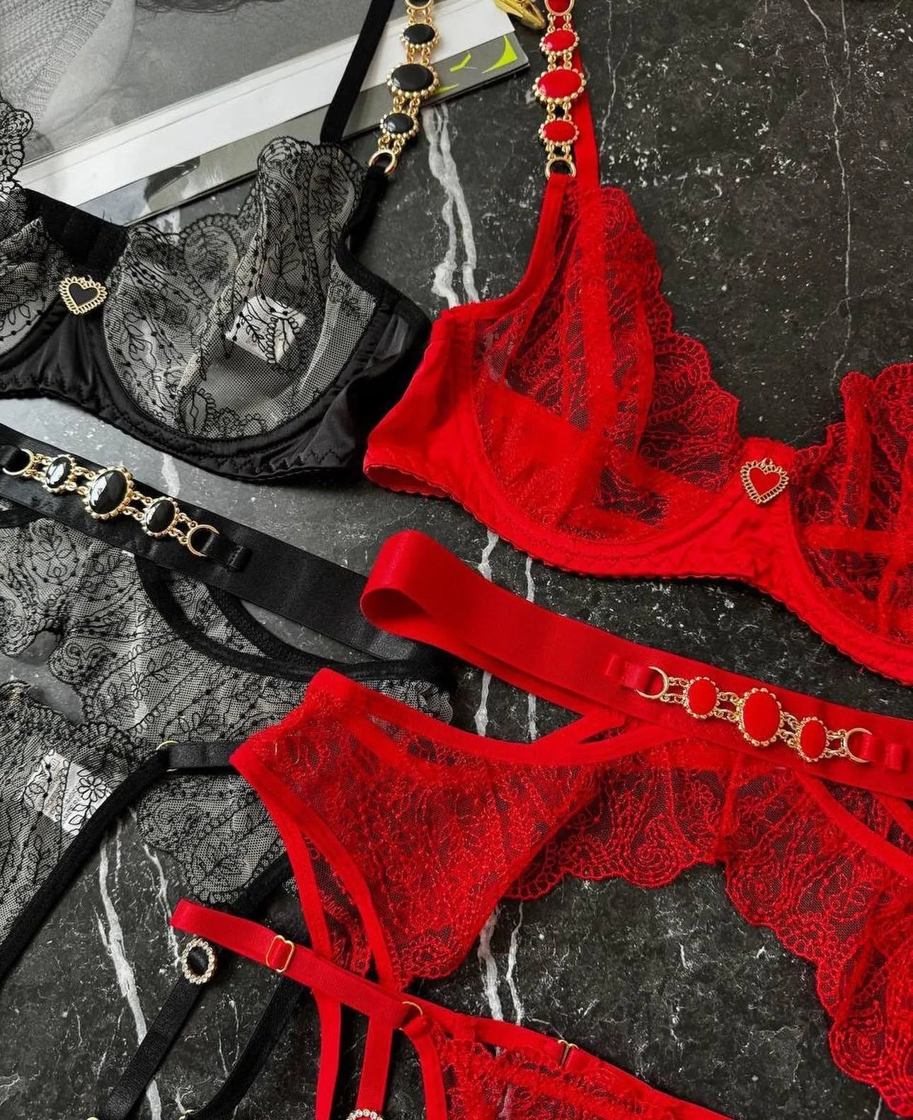 PEONA Metal Chain Erotic Set Sexy See-Through Lingerie