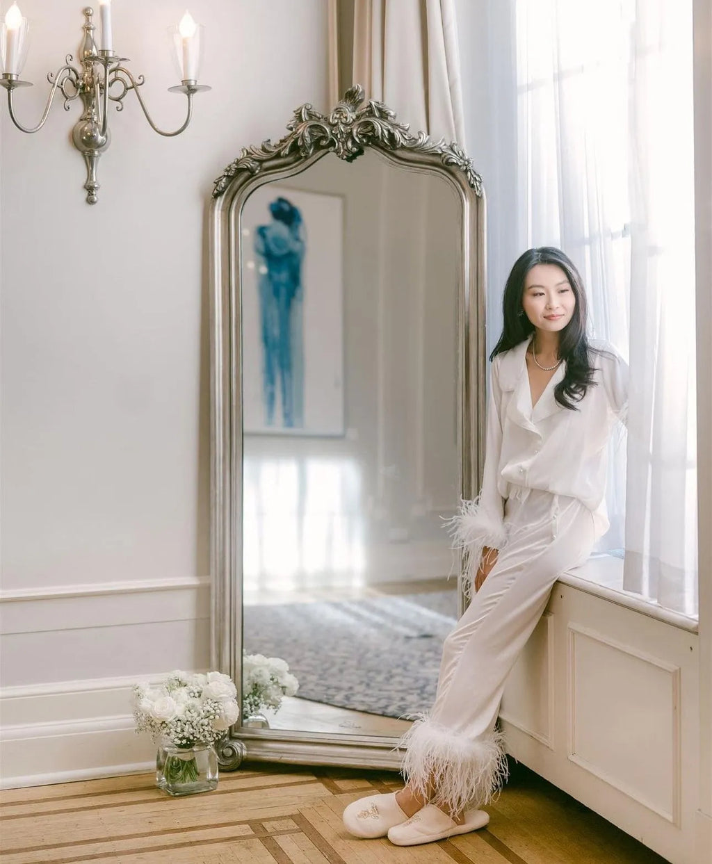 ARI pj set with feathers