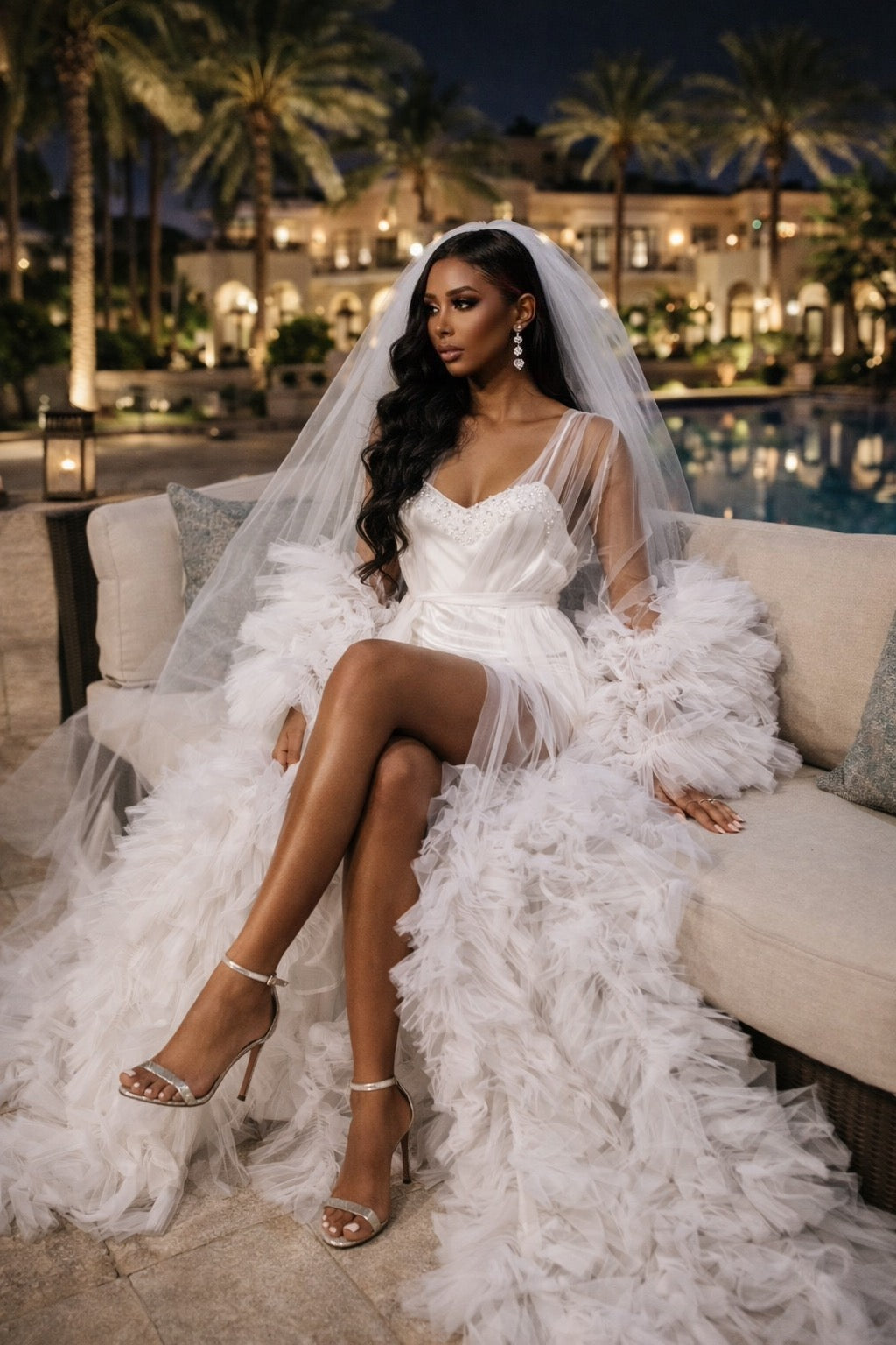 Bride Dressing Robe Apart Glamour Long Sheer Bridal Robe With Lace Sleeves Ivory, Black M Bride Dressing Robe Apart Glamour Long Sheer Bridal Robe With Lace Sleeves Ivory, Black M