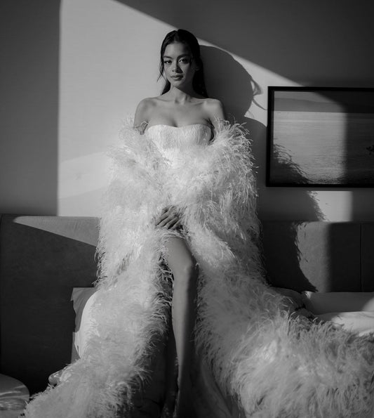 ALEXA Luxury Bridal Robe with Feathers