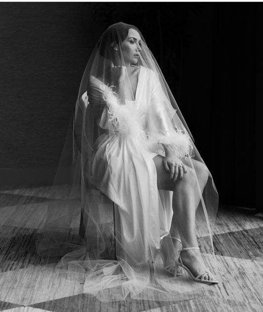 AVA white silk bridal robe