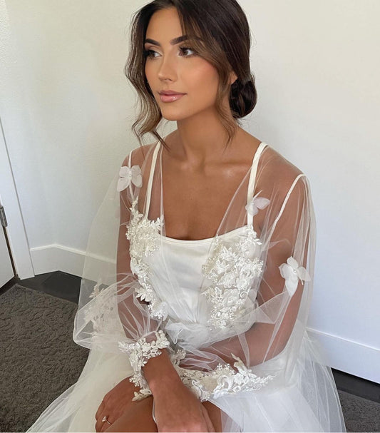 Angel Bridal Lace Robe With Customized sleeves