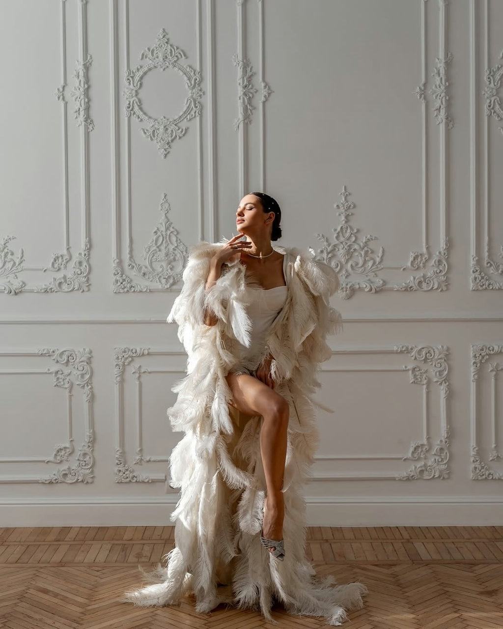 JENA Couture Luxury Robe with Feathers
