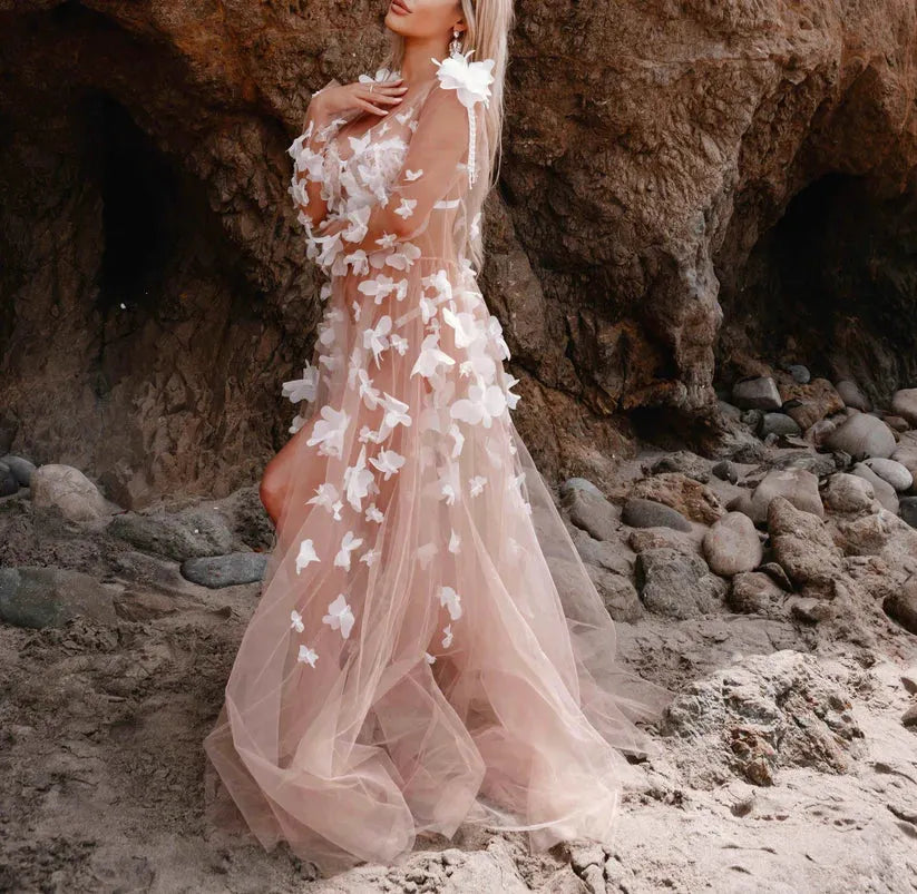 Sabrina Lace Bridal Robe With 3D Flowers