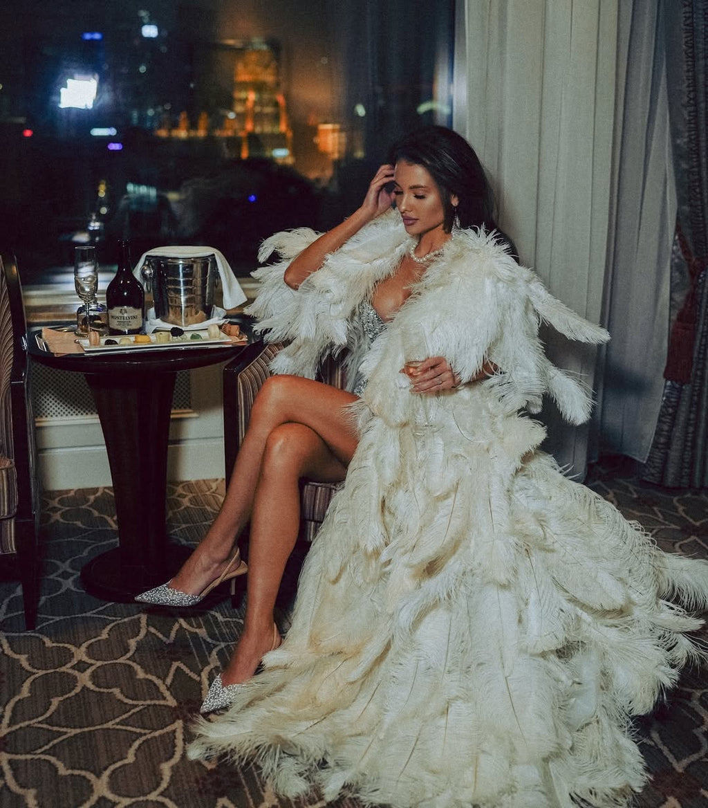 JENA Couture Luxury Robe with Feathers