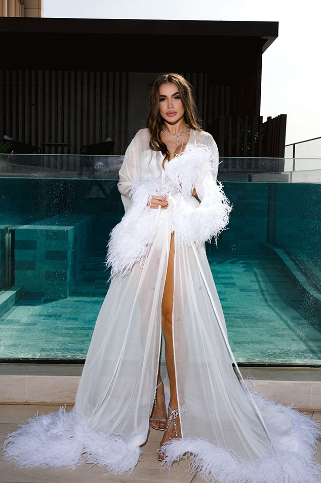 LUCIA CHIFFON ROBE WITH OSTRICH FEATHERS