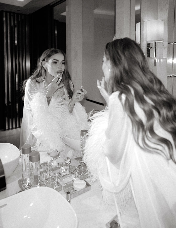 LUCIA CHIFFON ROBE WITH OSTRICH FEATHERS