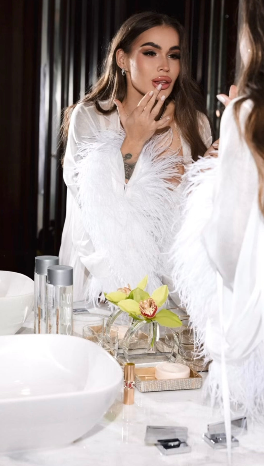 LUCIA CHIFFON ROBE WITH OSTRICH FEATHERS