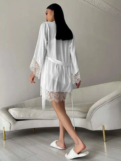 KSENIYA White SILK Robe With Pajamas 3 Pieces Set