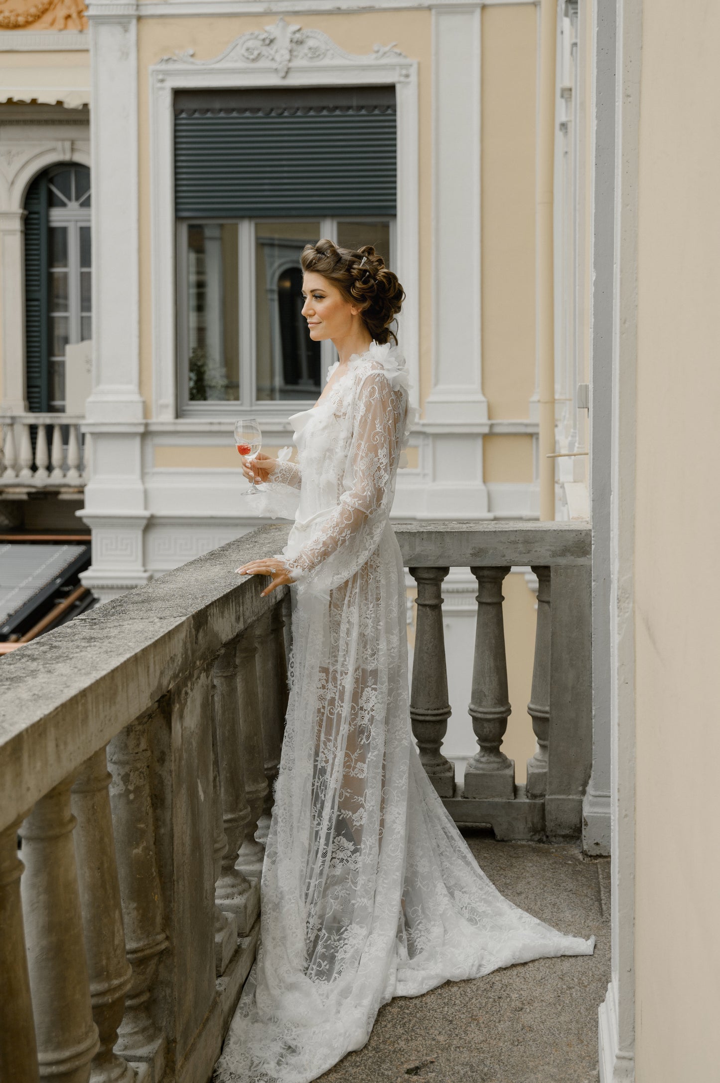 POLINA lace bridal robe with train