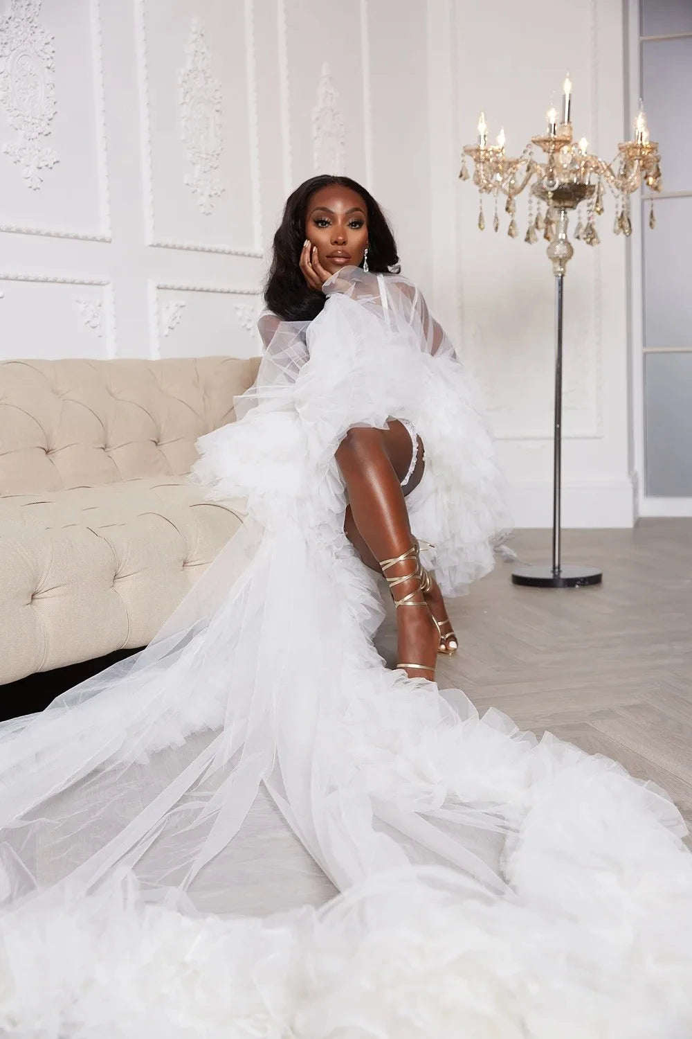 QUEEN Bridal Lace Robe with Train | Luxury Tulle