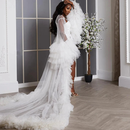 QUEEN Bridal Lace Robe with Train | Luxury Tulle