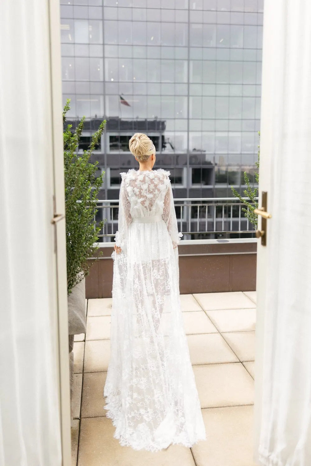 POLINA lace bridal robe with train