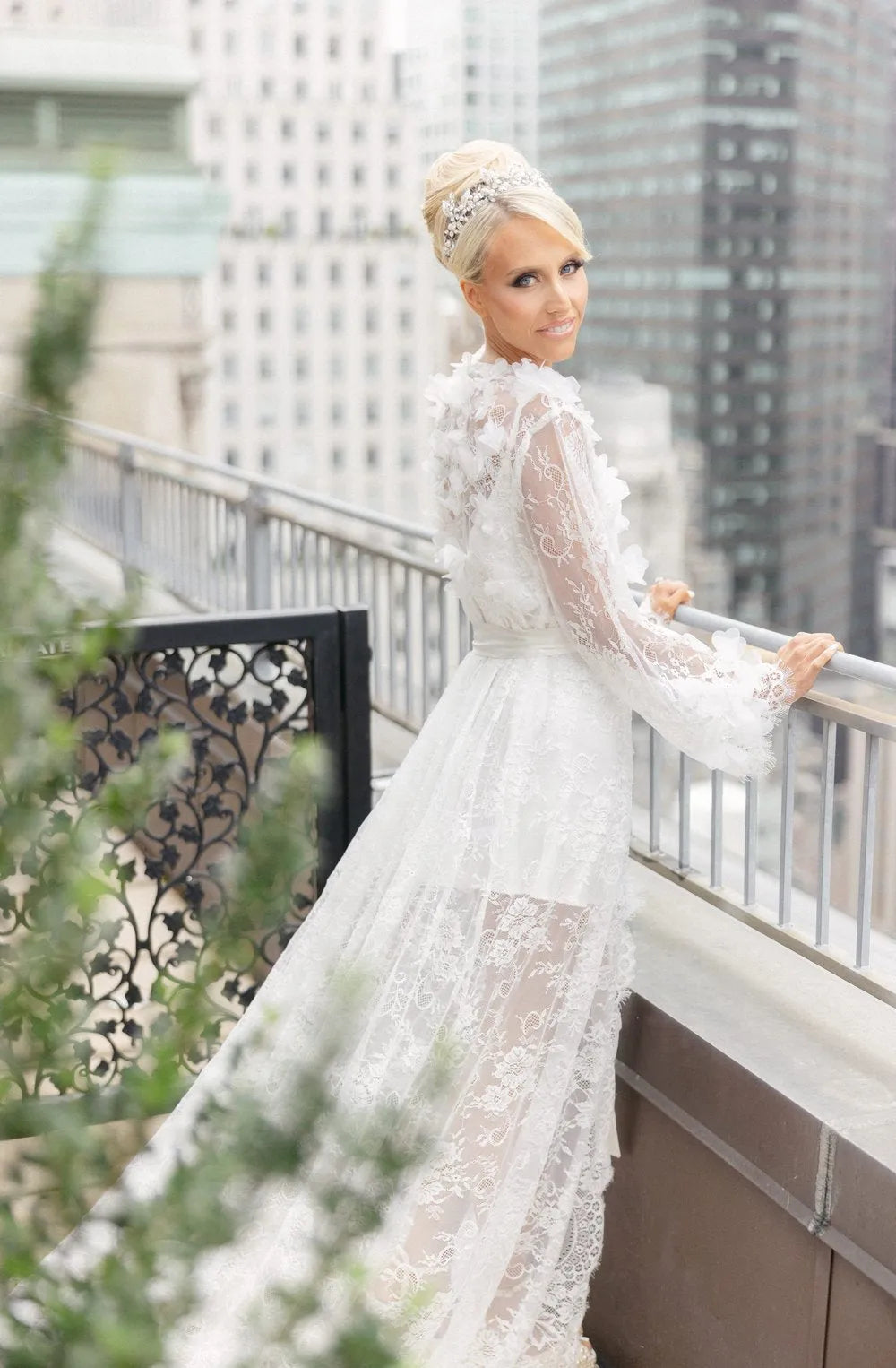 POLINA lace bridal robe with train