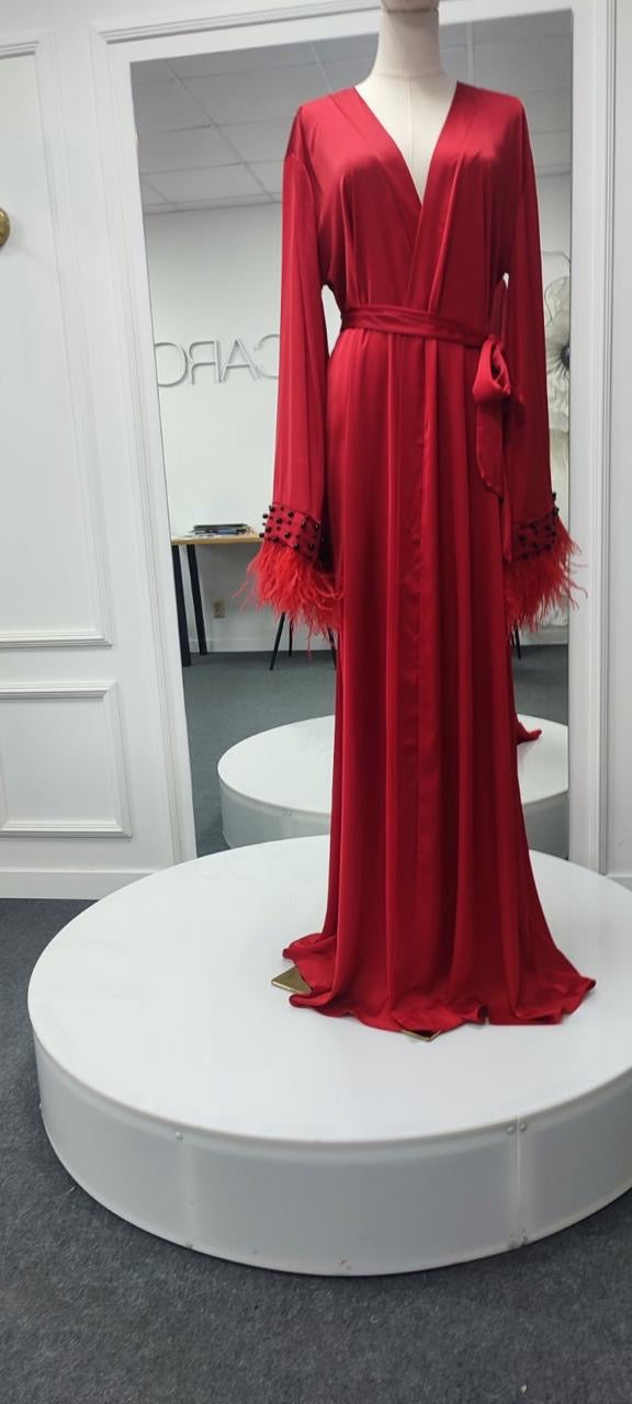 Red Silk Luxury Homewear Robe Loungwear M Red Silk Luxury Homewear Robe Loungwear M