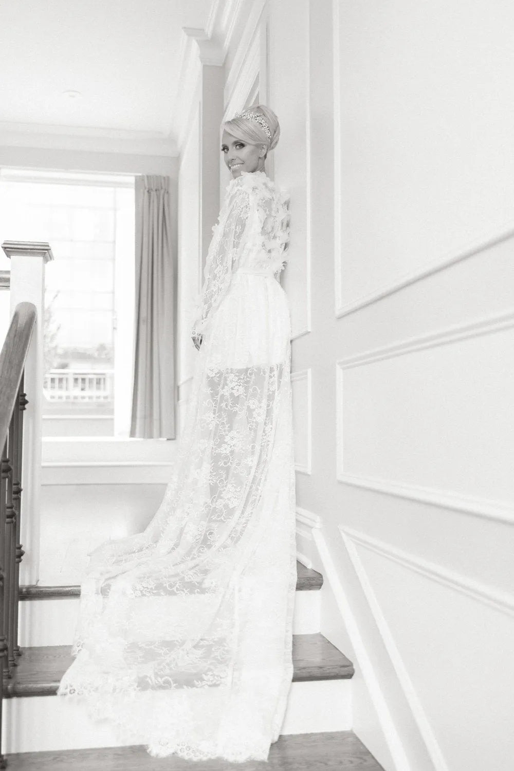POLINA lace bridal robe with train
